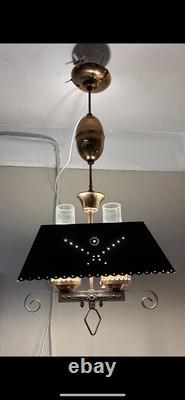 Vintage Pendant Light Country Lodge Cabin Toleware Copper Lantern Adjustable Hgt