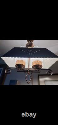 Vintage Pendant Light Country Lodge Cabin Toleware Copper Lantern Adjustable Hgt