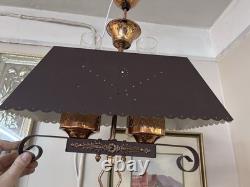 Vintage Pendant Light Country Lodge Cabin Toleware Copper Lantern Adjustable Hgt
