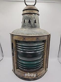 Vintage Perko De Lite Marine Lamp Nautical Ship Lantern Green Teal Glass