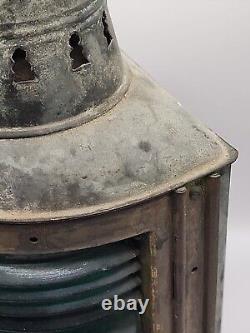 Vintage Perko De Lite Marine Lamp Nautical Ship Lantern Green Teal Glass