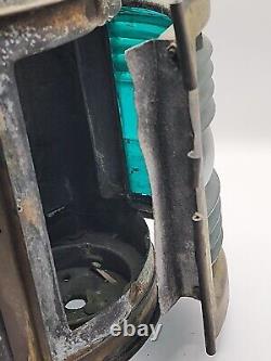 Vintage Perko De Lite Marine Lamp Nautical Ship Lantern Green Teal Glass