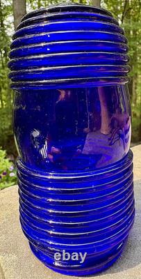 Vintage Perko Deep Cobalt Blue Glass Inner Fresnel Globe Lens (5.5 x 2.25)
