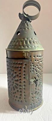 Vintage Pierced Punched Tin Candle Lantern Paul Revere Style Colonial Primitive
