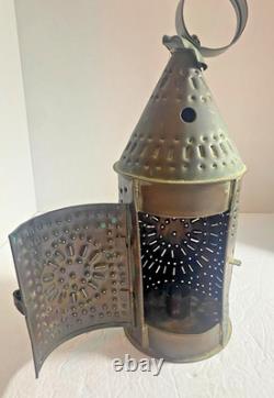 Vintage Pierced Punched Tin Candle Lantern Paul Revere Style Colonial Primitive