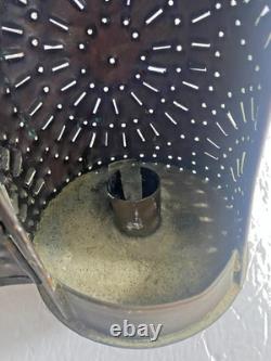 Vintage Pierced Punched Tin Candle Lantern Paul Revere Style Colonial Primitive