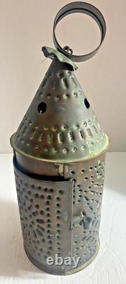 Vintage Pierced Punched Tin Candle Lantern Paul Revere Style Colonial Primitive