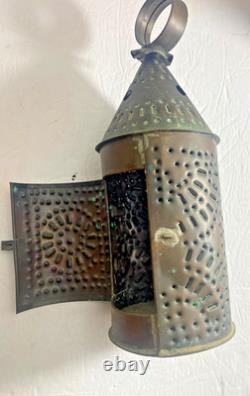 Vintage Pierced Punched Tin Candle Lantern Paul Revere Style Colonial Primitive Vintage Pierced Punched Tin Candle Lantern Paul Revere Style Colonial Primitive