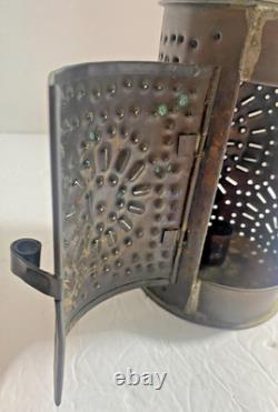 Vintage Pierced Punched Tin Candle Lantern Paul Revere Style Colonial Primitive