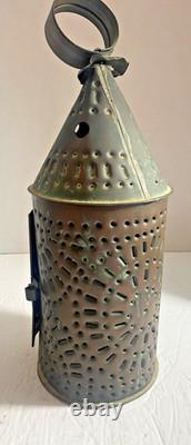 Vintage Pierced Punched Tin Candle Lantern Paul Revere Style Colonial Primitive