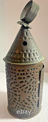 Vintage Pierced Punched Tin Candle Lantern Paul Revere Style Colonial Primitive