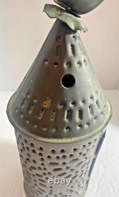 Vintage Pierced Punched Tin Candle Lantern Paul Revere Style Colonial Primitive