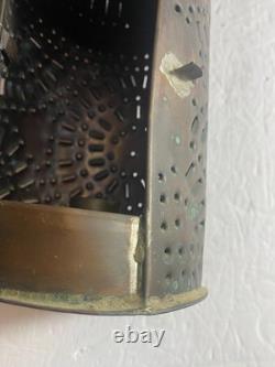 Vintage Pierced Punched Tin Candle Lantern Paul Revere Style Colonial Primitive