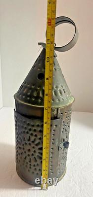 Vintage Pierced Punched Tin Candle Lantern Paul Revere Style Colonial Primitive