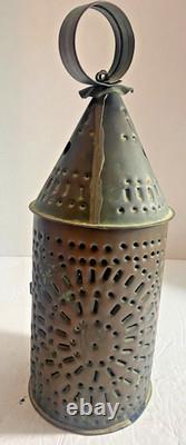 Vintage Pierced Punched Tin Candle Lantern Paul Revere Style Colonial Primitive