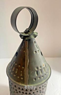 Vintage Pierced Punched Tin Candle Lantern Paul Revere Style Colonial Primitive