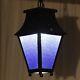 Vintage Porch Lantern / Hall Light, blue patinated glass, ready to fit