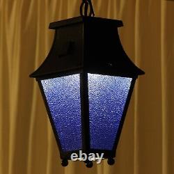 Vintage Porch Lantern / Hall Light, blue patinated glass, ready to fit