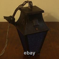 Vintage Porch Lantern / Hall Light, blue patinated glass, ready to fit