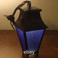 Vintage Porch Lantern / Hall Light, blue patinated glass, ready to fit