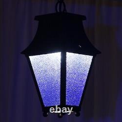 Vintage Porch Lantern / Hall Light, blue patinated glass, ready to fit