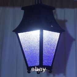 Vintage Porch Lantern / Hall Light, blue patinated glass, ready to fit