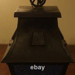 Vintage Porch Lantern / Hall Light, blue patinated glass, ready to fit