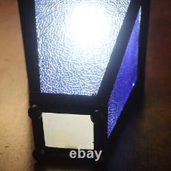 Vintage Porch Lantern / Hall Light, blue patinated glass, ready to fit