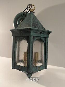 Vintage Porch Lantern Pendant Cast Aluminum & Brass Light Fixture USA NOS