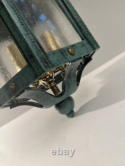 Vintage Porch Lantern Pendant Cast Aluminum & Brass Light Fixture USA NOS