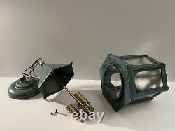 Vintage Porch Lantern Pendant Cast Aluminum & Brass Light Fixture USA NOS