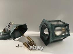 Vintage Porch Lantern Pendant Cast Aluminum & Brass Light Fixture USA NOS