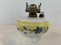 Vintage Possibly Antique Glass Oil Lamp with Yellow Floral Decorations