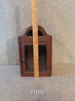 Vintage Primitive Glass Front Door Lantern Wall Hanging Display Shelf