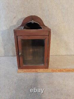 Vintage Primitive Glass Front Door Lantern Wall Hanging Display Shelf