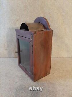 Vintage Primitive Glass Front Door Lantern Wall Hanging Display Shelf