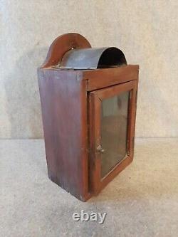 Vintage Primitive Glass Front Door Lantern Wall Hanging Display Shelf