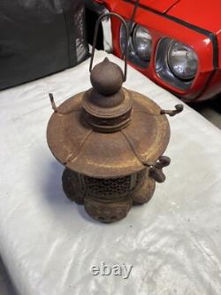 Vintage Rare Antique Japanese Cast Iron Candle Patina Lantern Garden PAGODA