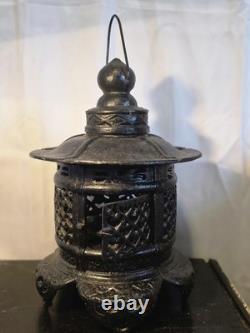 Vintage Rare Antique Japanese Cast Iron Candle Patina Lantern Garden PAGODA