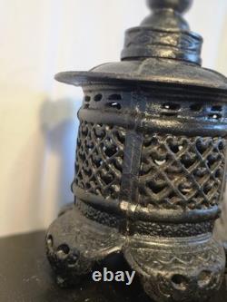 Vintage Rare Antique Japanese Cast Iron Candle Patina Lantern Garden PAGODA