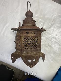 Vintage Rare Antique Japanese Cast Iron Candle Patina Lantern Garden PAGODA