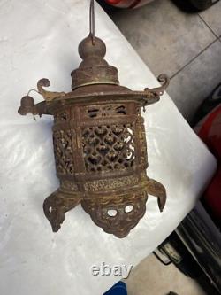 Vintage Rare Antique Japanese Cast Iron Candle Patina Lantern Garden PAGODA