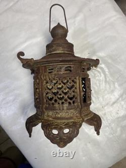 Vintage Rare Antique Japanese Cast Iron Candle Patina Lantern Garden PAGODA