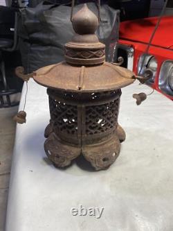 Vintage Rare Antique Japanese Cast Iron Candle Patina Lantern Garden PAGODA