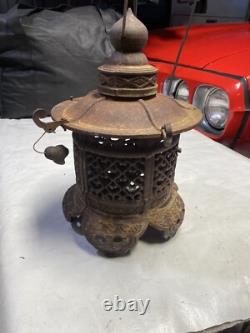 Vintage Rare Antique Japanese Cast Iron Candle Patina Lantern Garden PAGODA