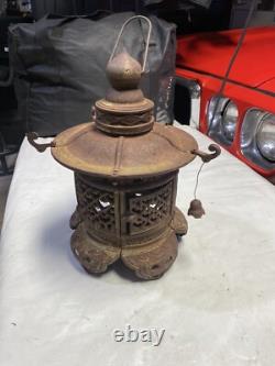 Vintage Rare Antique Japanese Cast Iron Candle Patina Lantern Garden PAGODA