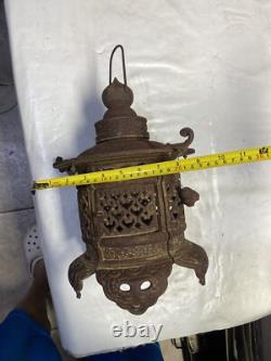 Vintage Rare Antique Japanese Cast Iron Candle Patina Lantern Garden PAGODA