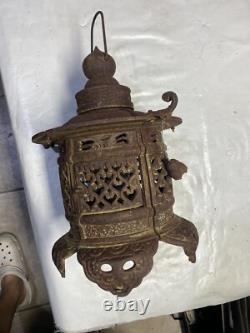 Vintage Rare Antique Japanese Cast Iron Candle Patina Lantern Garden PAGODA