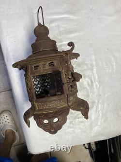 Vintage Rare Antique Japanese Cast Iron Candle Patina Lantern Garden PAGODA