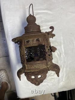 Vintage Rare Antique Japanese Cast Iron Candle Patina Lantern Garden PAGODA